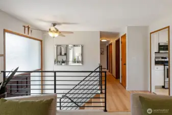 Updated railings and hardwood floors.