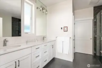 Indulge in the luxury of heated bathroom floors, adding warmth and comfort to your spa-like retreat.