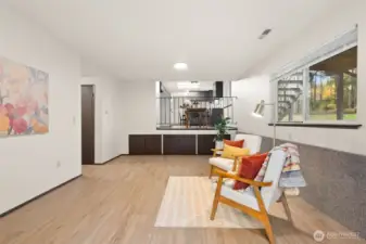 Through the kitchen, you'll have easy view of the lower level family room/play/ entertaining area.