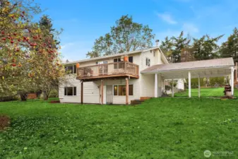 East-facing back deck for wonderful morning light with a view of the Penn Cove.