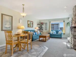 Dining area and living room.