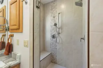 Intricate tile work and multi-head shower!