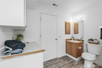 Laundry cabinetry and full bath downstairs.