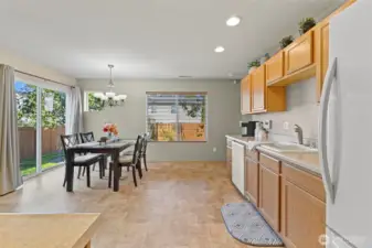 Light and bright kitchen and eating spaces.
