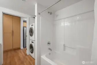 Bathroom with in-unit W/D, shower and bath