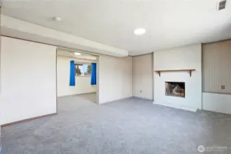 Downstairs with cozy fire place