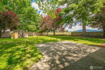 Private and safe backyard with patio, playground and fence