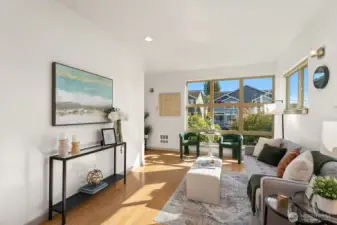 Hardwood floors accentuate an open layout.