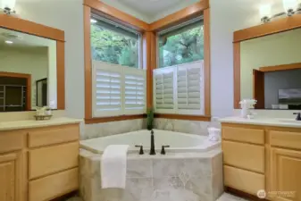 Soaking tub in primary bathroom