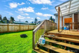 Covered deck & large, fully-fenced backyard