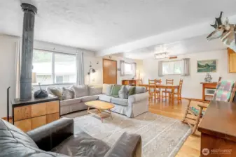 The room strikes a balance between rustic comfort and everyday practicality.