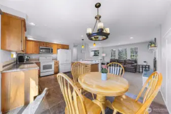 View from slider into main living area and down hallway to bedrooms, bath and storage.