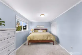 Primary bedroom looking from jack and jill attached bath
