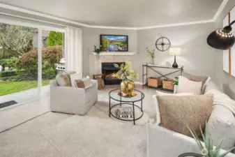 Inviting living room with cozy fireplace