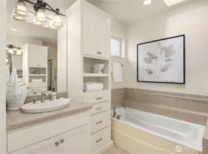 2 vanities and built-ins Primary Bathroom
