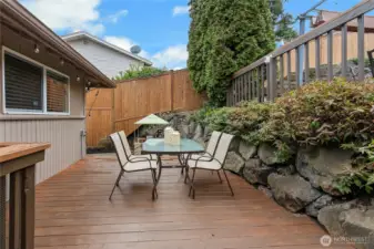 Enjoy outdoor dining on your own private deck, recently stained and ready for entertaining!