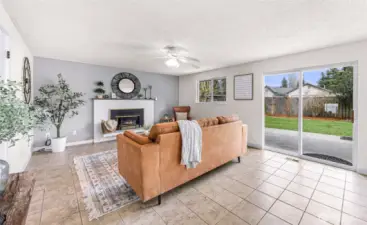 Gathering room with direct access to fenced in back yard