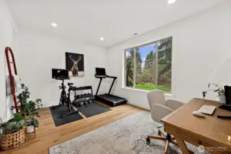 Large office has access to full bath and has walk-in closet, great view of the pond.