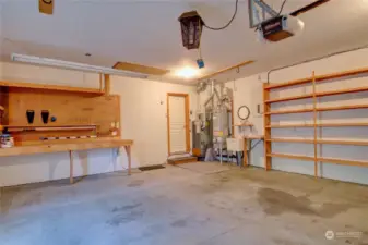 Shelves to the right of work bench