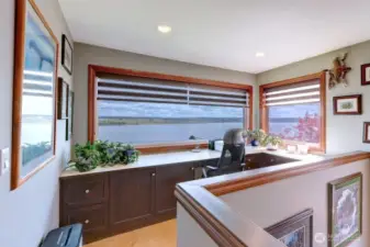 Home office on second level offers fantastic water & mountain views while you work.