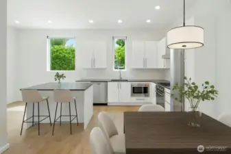 2nd floor living, chef's kitchen and formal dining area!