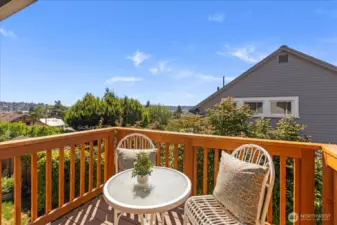 Deck off of dining room with Westerly views of the Olympics and gorgeous sunsets.