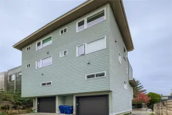 Rear of home and garage access.