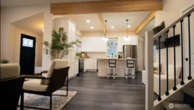 Living room looking into kitchen