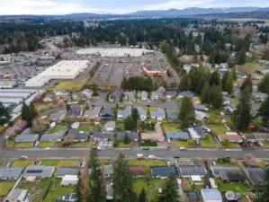 Aerial view highlights the home’s spacious lot and convenient Marysville location near Tulalip amenities, shopping, dining, and commuter routes.
