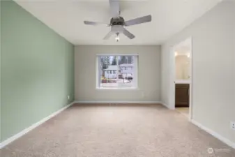 Primary bedroom overlooks the front of the house.