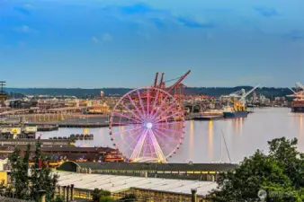 The lights of Harbor Island and the Great Wheel...