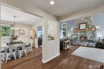 The large dinning room is conveniently nestled between the kitchen and the living room.