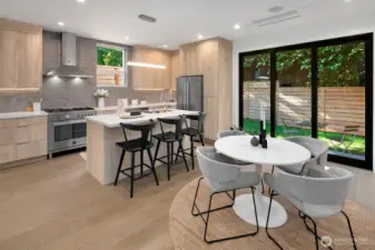 Open concept kitchen with dining area.