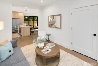 View from the living room into the kitchen/dining area.
