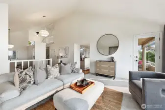 High ceilings in entry/living/dining room.  Fresh paint throughout.