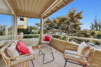 Spacious balcony off family room/living/kitchen.