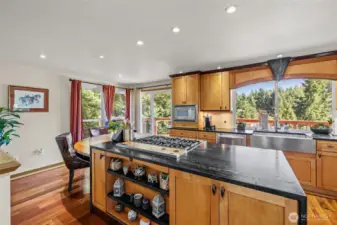 Chef's kitchen with exquisite wood cabinets! Don't miss the undercabinet lights. Deep stainless steel sink and appliances.