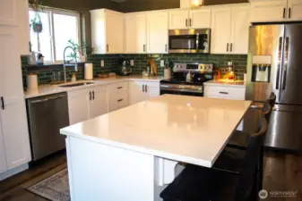 Large Quartz kitchen island.