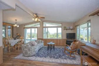 Vaulted ceilings create an open, airy atmosphere.