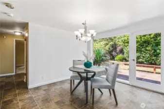 Dining room looks out to private back yard.