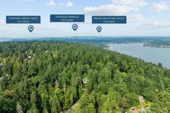 Looking north, the home is ideally located near Mercer Island High School, Downtown Mercer Island, and the vibrant heart of Downtown Bellevue.