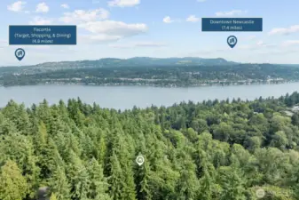 From the east-facing view, enjoy easy access to Factoria’s shopping, dining, and Target, as well as the charm of Downtown Newcastle—all just beyond the trees.