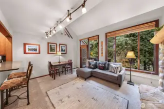 Living Room and Dining Room with vaulted ceilings