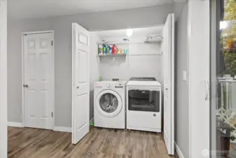 Laundry made easy! With in-unit convenience & a new washer (2024), you can streamline chores — or add even more storage by switching to stackables.