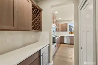Butler's pantry with wine fridge.