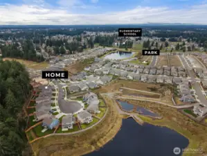 Aerial view of the home, community park and elementary school.