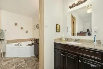 Spacious primary bathroom with walk-in closet.