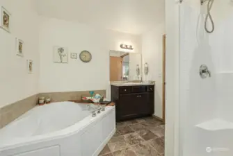 Spacious primary bathroom with walk-in closet.