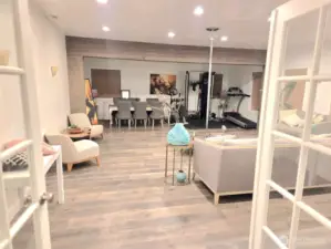 Family room past French doors through living room