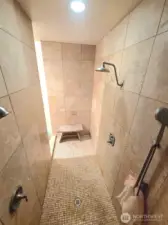Master bathroom shower facing the entry